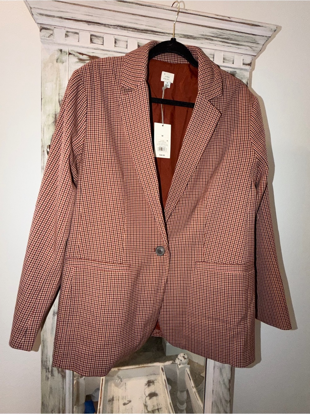 COS Rust Check Single-Button Blazer Jacket